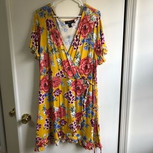 Yellow floral wrap plus dress
